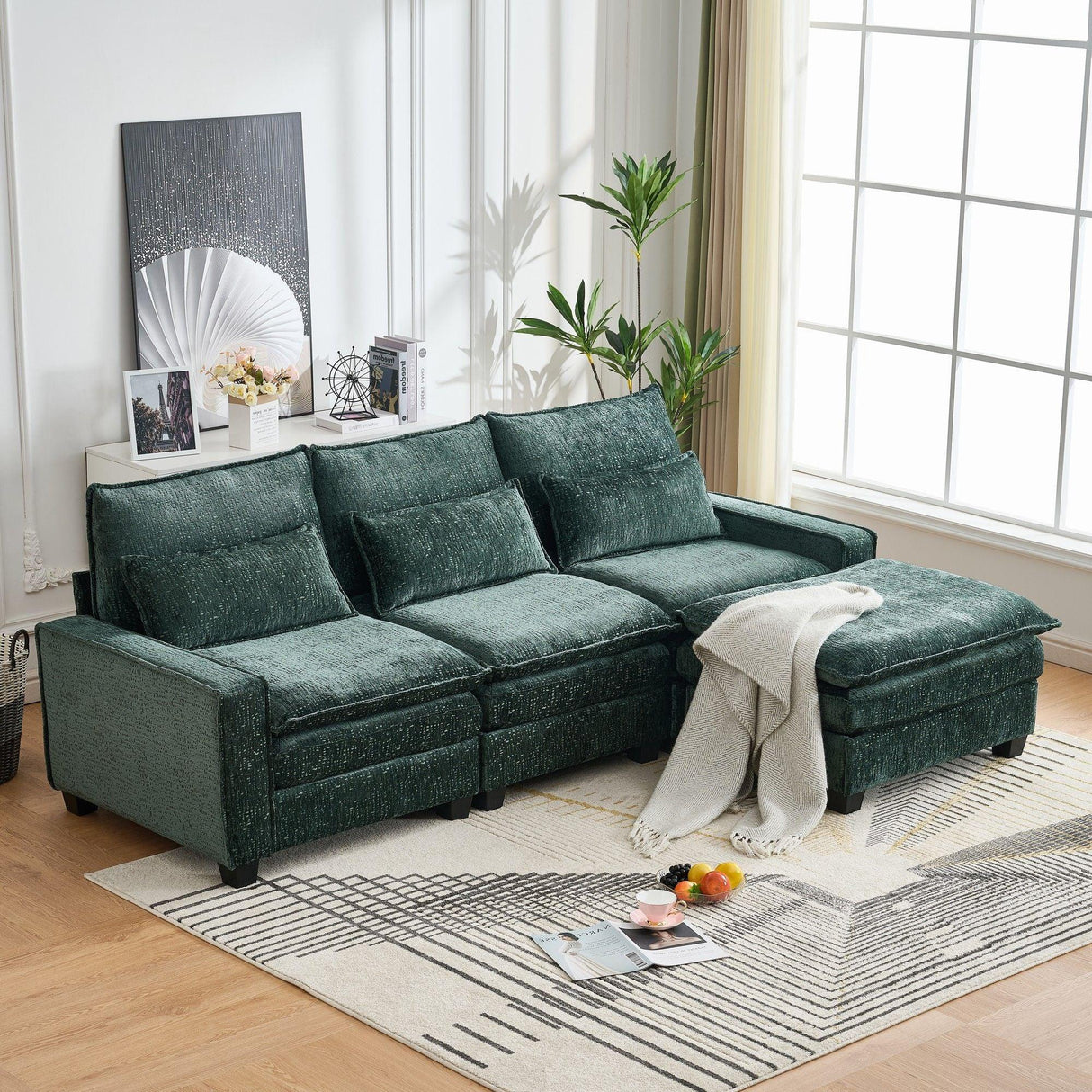 Modern Comfy Chenille L Shaped Sectional Sofa With Movable Ottoman - Furniture Home Direct