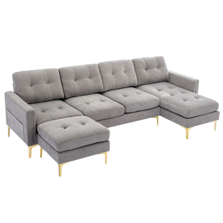 Modern L - Shape Convertible Sectional Sofa With Movable Ottoman - Furniture Home Direct