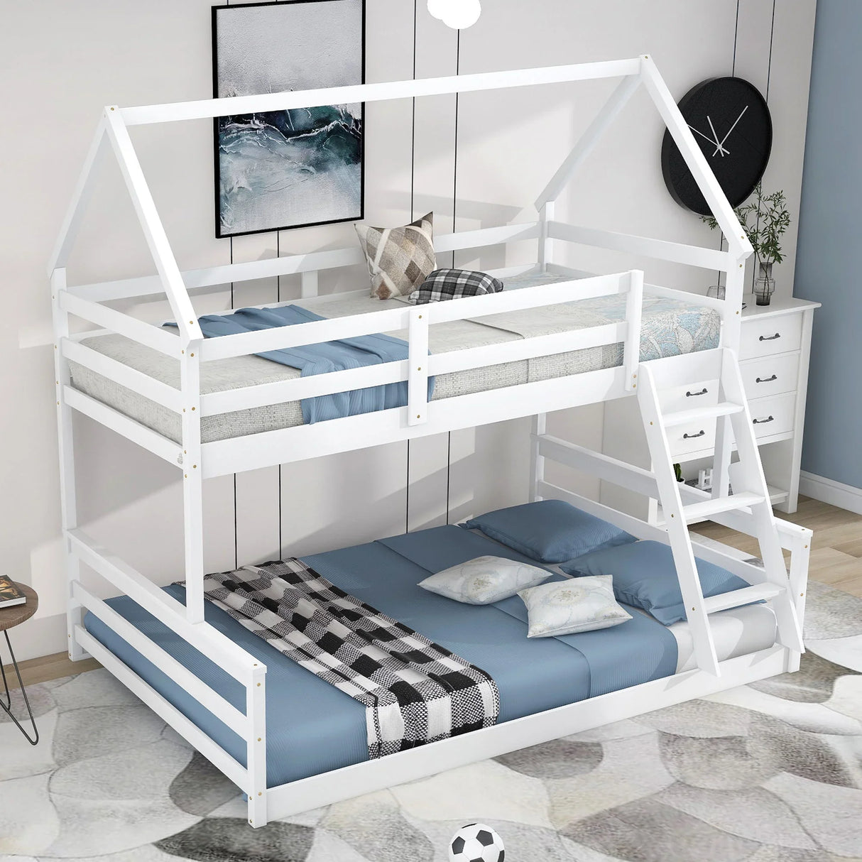 Twin Over Full House Bunk Bed With Built-In Ladder - Furniture Home Direct