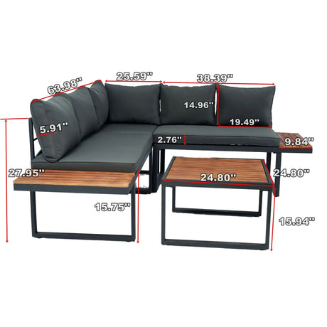 4 Piece L-Shaped Patio Wicker Outdoor 5 Seater Sectional Sofa Seating Group Conversation Sets With Side Table & Cushions - Dark Gray - Furniture Home Direct