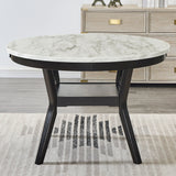 Dining Set Round Marble Table With Velvet Chairs Gray - Furniture Home Direct