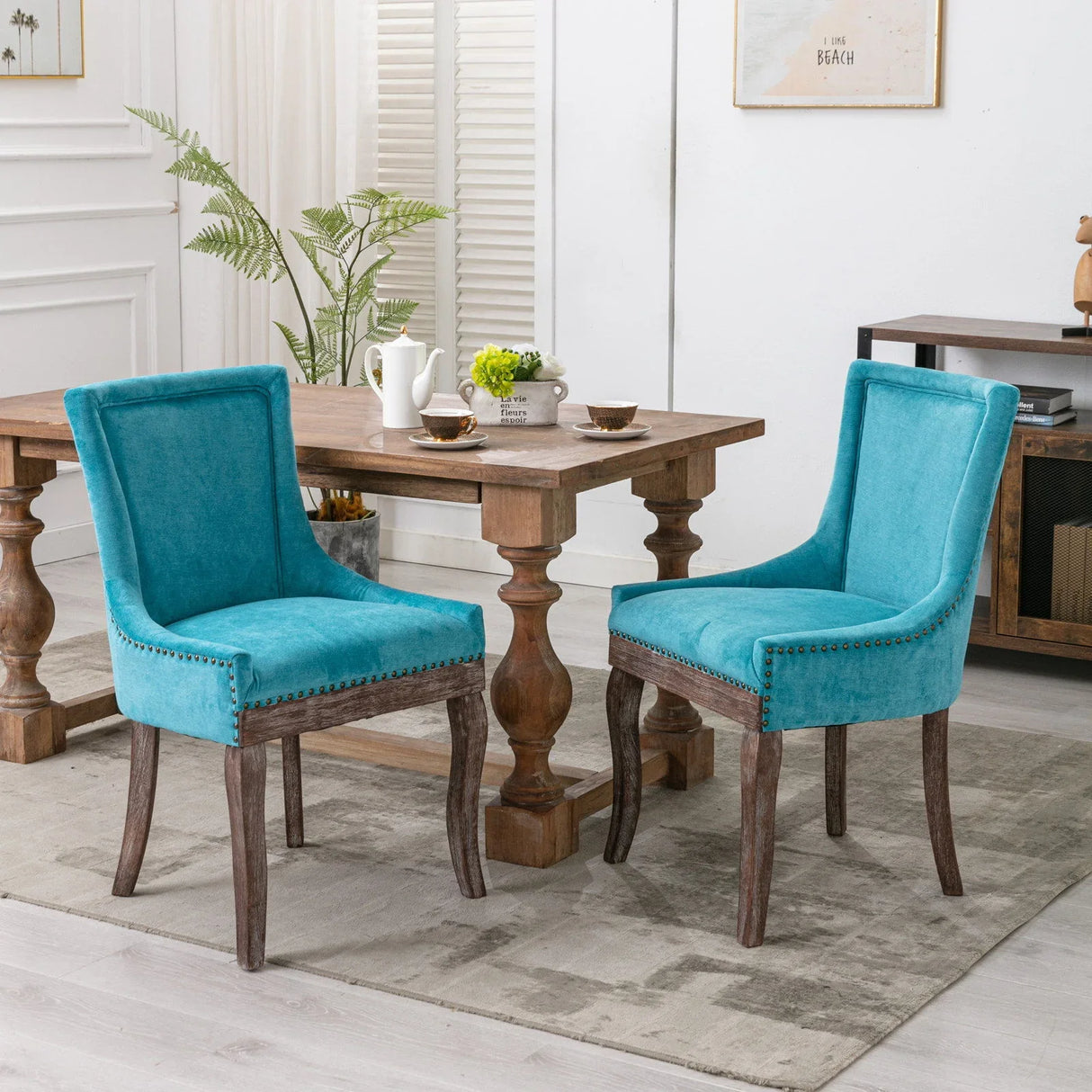 Ultra Side Dining Chair,Thickened Fabric Chairs With Neutrally Toned Solid Wood Legs, Bronze Nail Head (Set of 2) - Furniture Home Direct