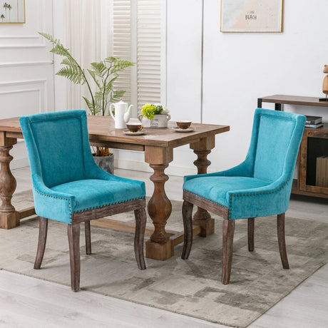Ultra Side Dining Chair,Thickened Fabric Chairs With Neutrally Toned Solid Wood Legs, Bronze Nail Head (Set of 2) - Furniture Home Direct