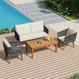 4-Piece Patio Conversation Set with Loveseat, 2 Chairs, Coffee Table + Cushions - Gray - Furniture Home Direct