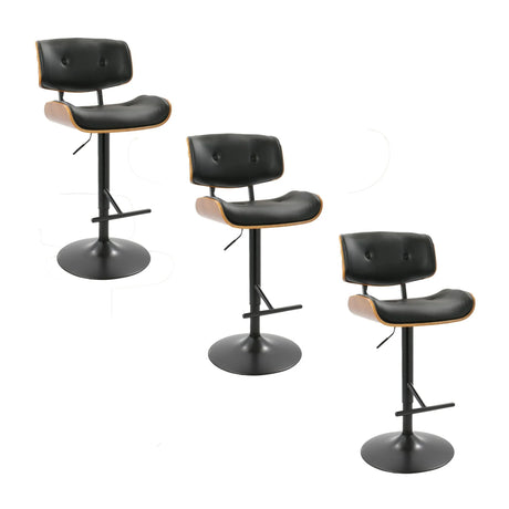Lombardi - Mid Century Modern Adjustable Barstool With Swivel With Straight T Footrest (Set of 3) - Furniture Home Direct
