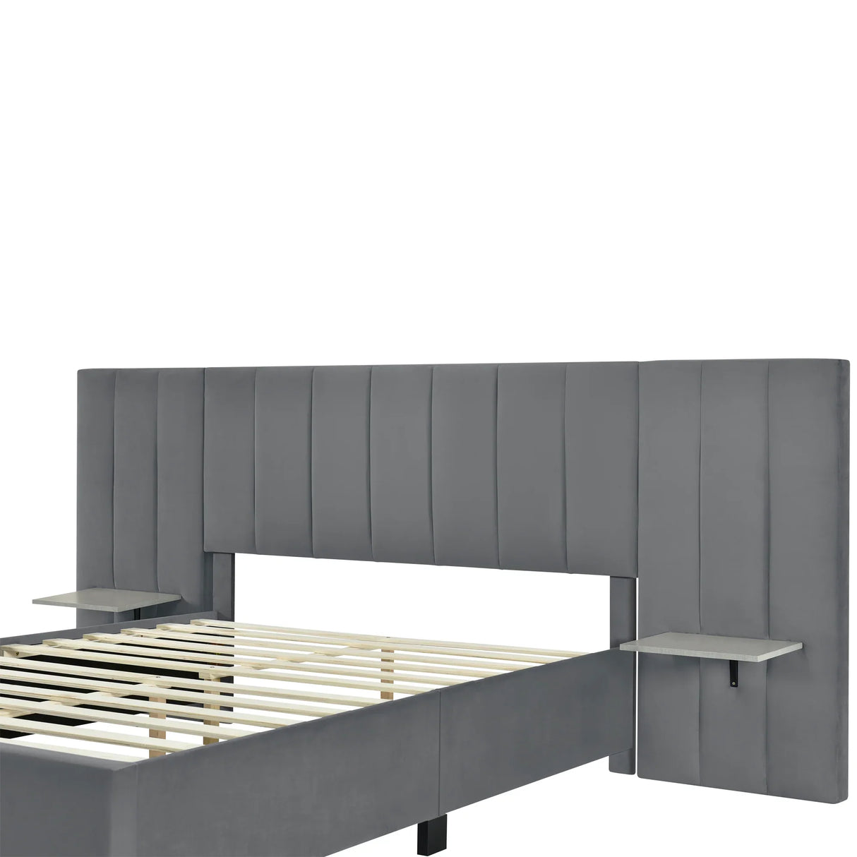 Queen Bed Upholstered Platform With Tall Headboard Gray - Furniture Home Direct