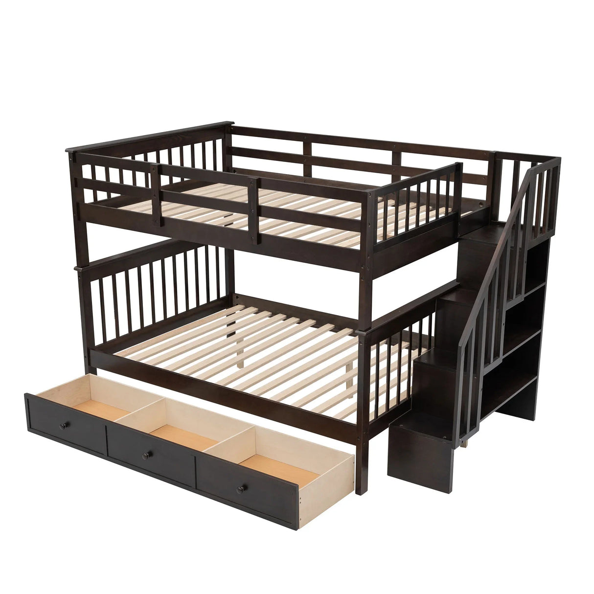 Stairway Bunk Bed With Storage And Guard Rail For Bedroom - Furniture Home Direct