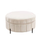 Upholstered Round Ottoman With Reversible Lid, Channel Tufted Pumpkin Shape - Furniture Home Direct