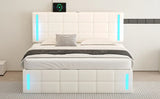 Storage Bed With LED Lights And Hydraulic Lift White - Furniture Home Direct