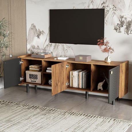 Mid Century TV Stand & 3 Cabinets, Media Console Table For Tvs Up To 70'', Entertainment Center With Storage For Living Room - Black / Brown - Furniture Home Direct
