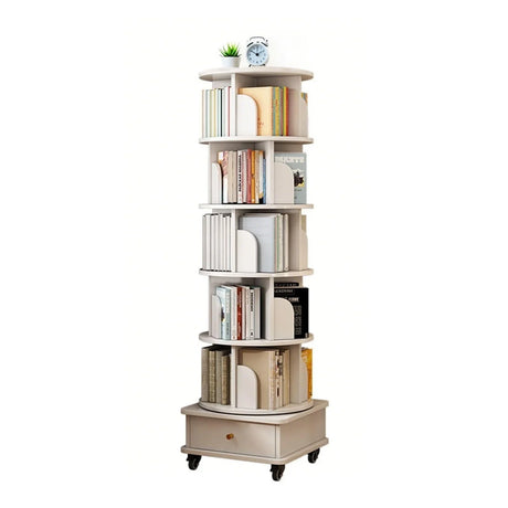 Rotating Bookshelf With Wheels And Drawer, 360° Spinning Design, Space Saving Storage - Furniture Home Direct