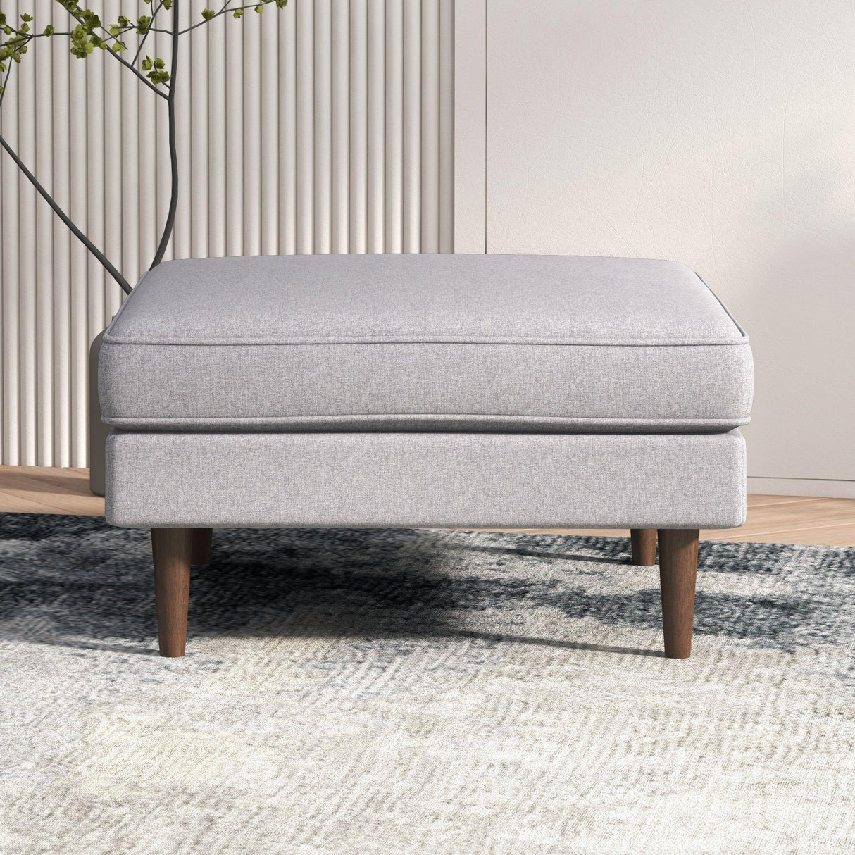 Amber - Square Upholstered Ottoman Linen - Furniture Home Direct