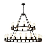 Extra Large Wagon Wheel Chandelier, 2 Tier 36 Lights (No Include) Farmhouse Industrial Round High Ceiling Pendant Light Adjustable Chain, For Dining Room, Living Room, Kitchen - Black - Furniture Home Direct