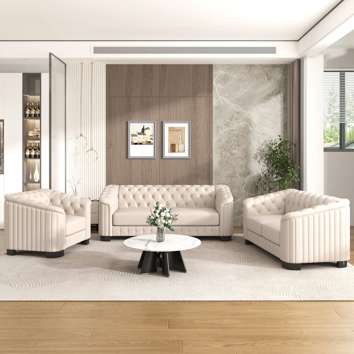 Upholstered 3 Piece Sofa Set With Legs - Furniture Home Direct