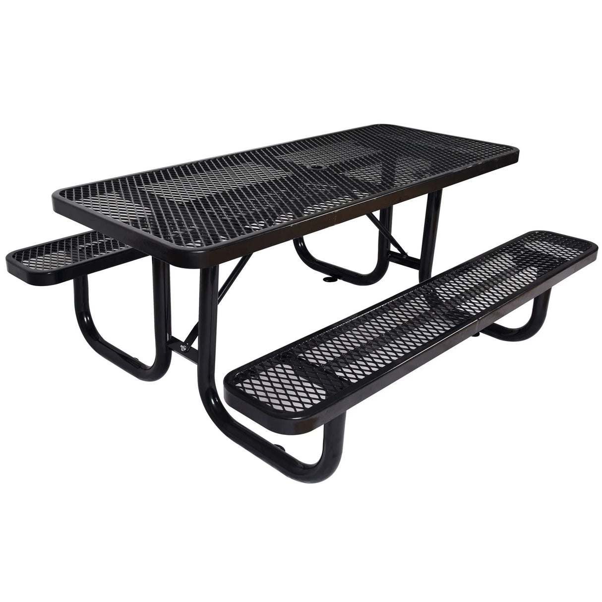 Rectangular Outdoor Steel Picnic Table With Umbrella Pole - Furniture Home Direct
