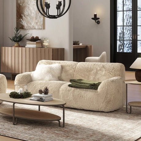 Summit - Faux Sheepskin Overstuffed Sofa - Cream Beige - Furniture Home Direct