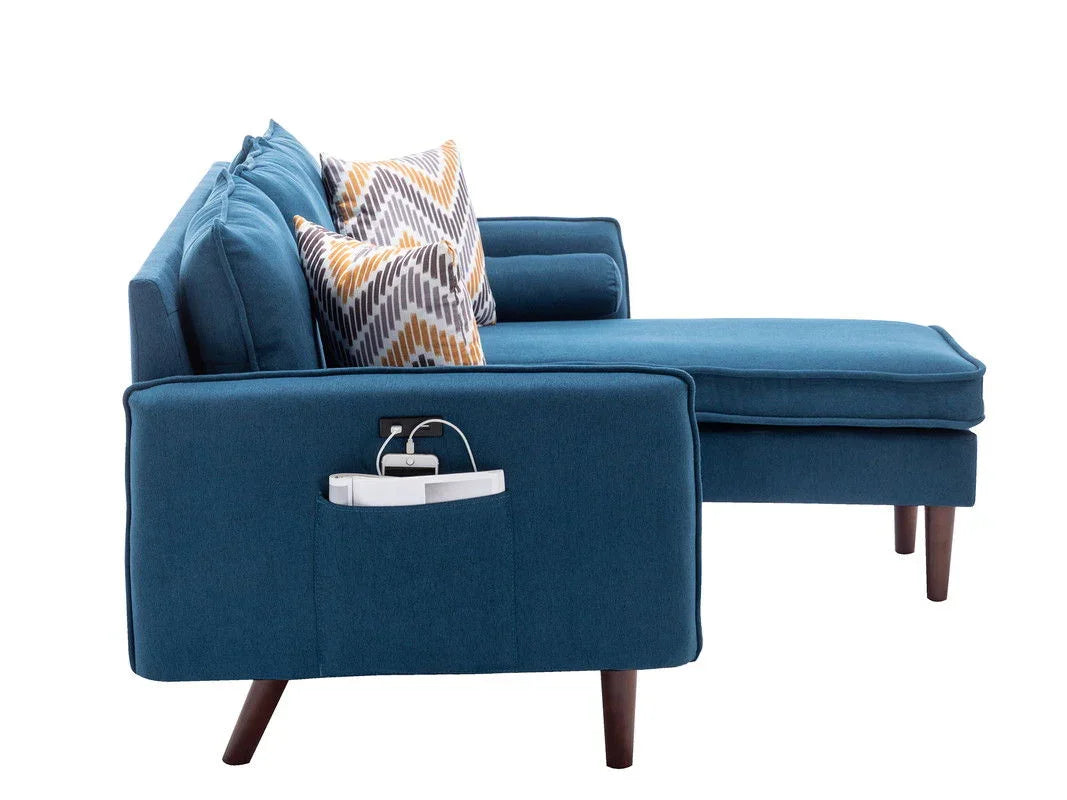 Mia - Sectional Sofa Chaise With USB Charger And Pillows - Furniture Home Direct