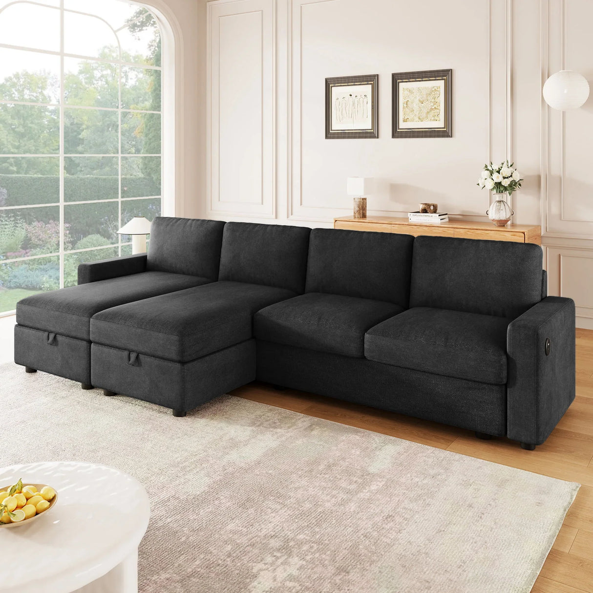 Convertible Sectional Sofa With Storage Chaise Lounges And USB Ports - Furniture Home Direct