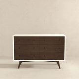 Mid-Century Modern White Dresser 6 Drawer - Dark Brown / White - Furniture Home Direct