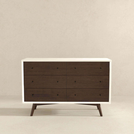 Mid-Century Modern White Dresser 6 Drawer - Dark Brown / White - Furniture Home Direct