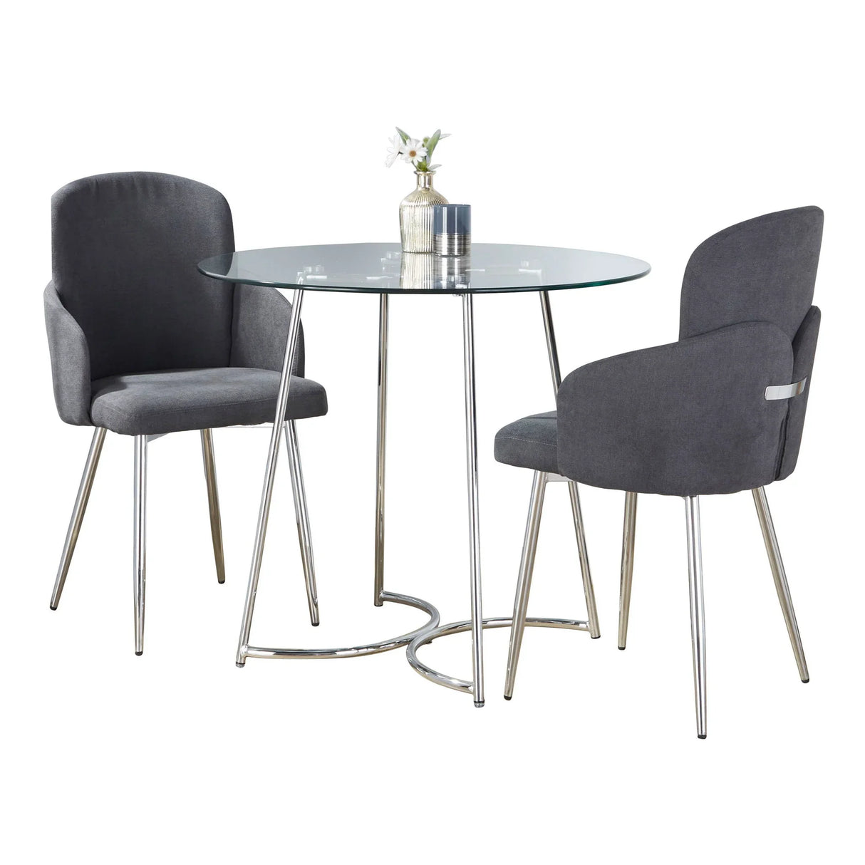 Cece Dahlia - 3 Piece Contemporary Dining Set - Chrome / Clear / Gray - Furniture Home Direct