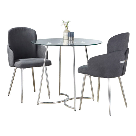 Cece Dahlia - 3 Piece Contemporary Dining Set - Chrome / Clear / Gray - Furniture Home Direct