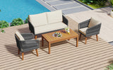 4-Piece Patio Conversation Set with Loveseat, 2 Chairs, Coffee Table + Cushions - Gray - Furniture Home Direct