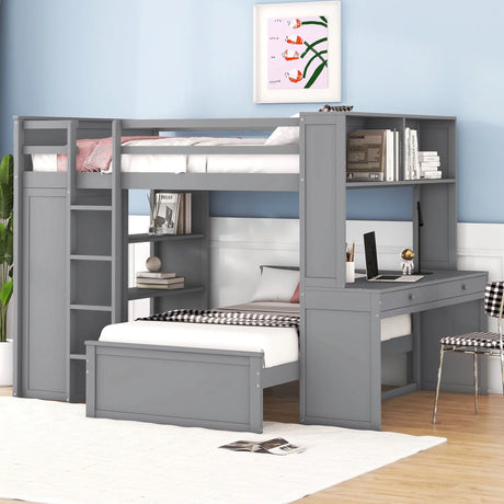 Loft Bed With A Twin Size Standalone Bed, Shelves, Desk, And Wardrobe - Furniture Home Direct