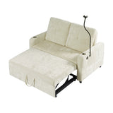 Sleeper Sofa With Adjustable Backrest, Two Cup Holders, Phone Holder, Three Charging Ports And Side Storage Pockets- Beige - Furniture Home Direct
