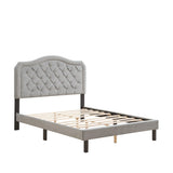 Queen Platform Upholstered Bed Button Tufted With Curve Design, Strong Wood Slat Support - Gray - Furniture Home Direct