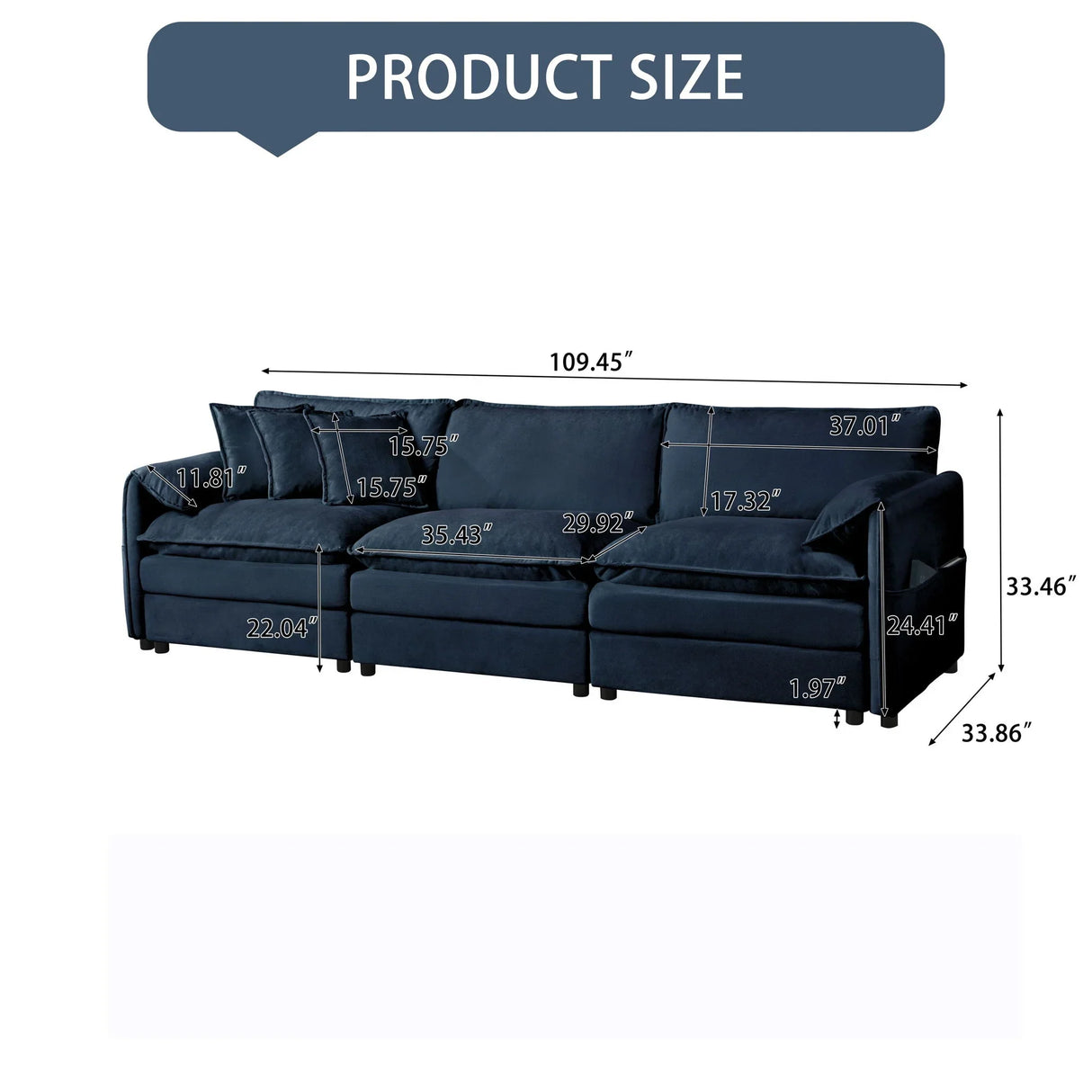 Modern Chenille Oversized Deep Seat Sectional Sofa With Pillows - Furniture Home Direct