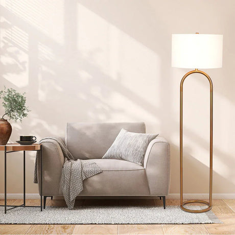 Vivid - Ring Base Floor Lamp With Large Drum Shade - Antique Brass / White - Furniture Home Direct