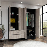 Armoire With Full Length Mirror Doors And Drawers Beige - Furniture Home Direct