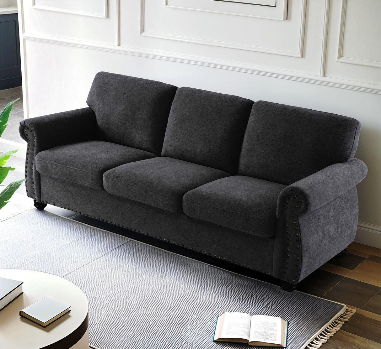 Soft Sofa, Upholstered 3 Seater Couch With High Density Foam, Loose Back Cushions And Turned Legs - Furniture Home Direct