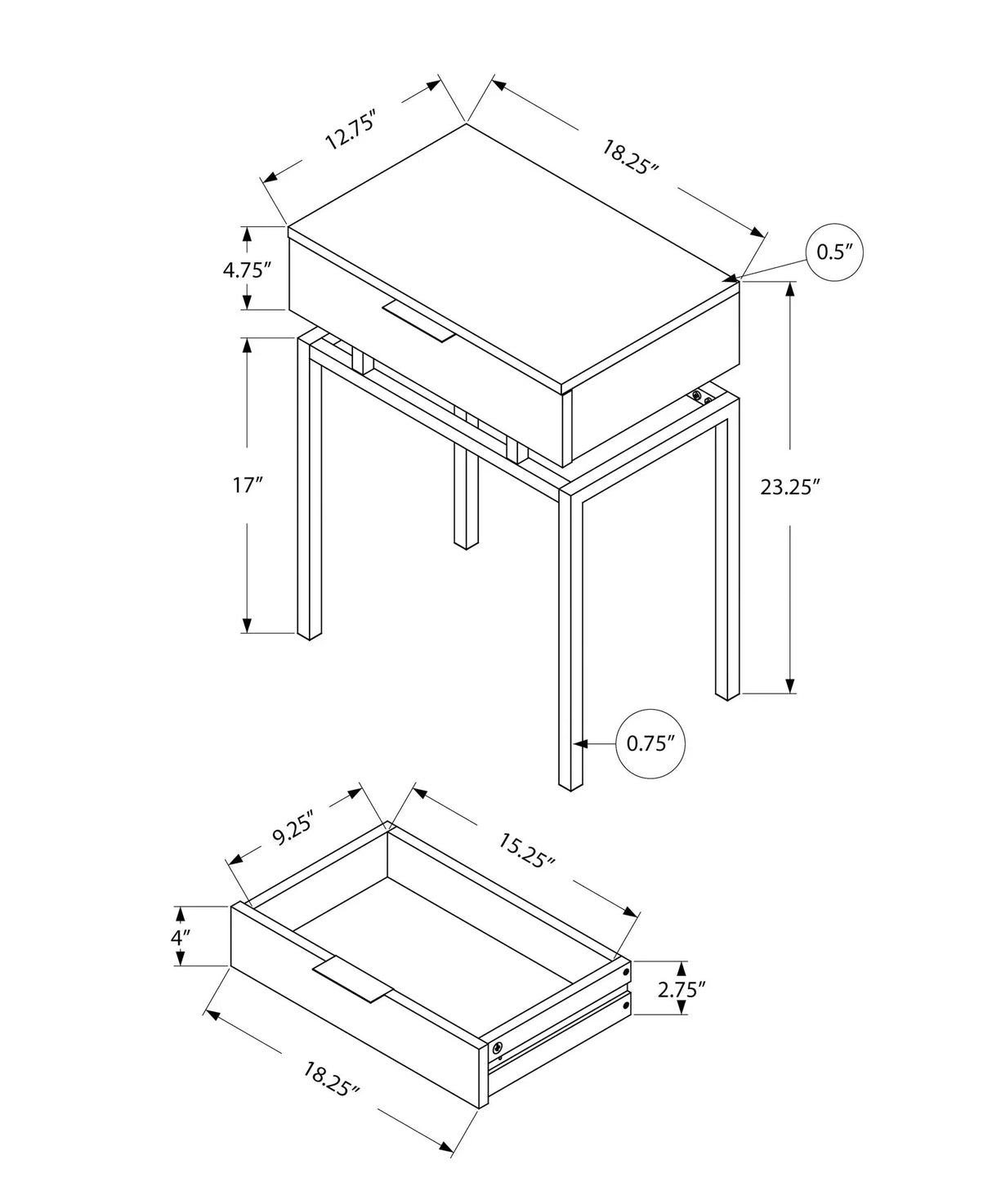 Spacious Table Top Accent Side Table, Storage Drawer, Contemporary & Modern - Furniture Home Direct