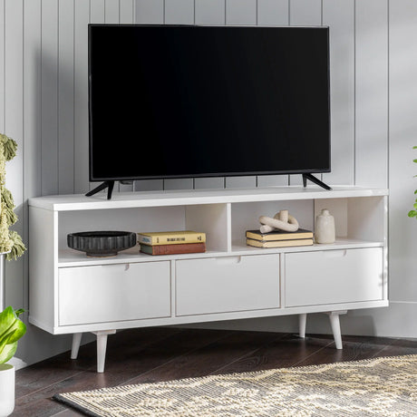 Mid-Century Modern Minimalist 3 Drawer Corner TV Stand For TVs Up To 58 - Furniture Home Direct