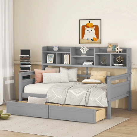 Daybed, Slat Support, With Bedside Shelves And 2 Drawers - Furniture Home Direct