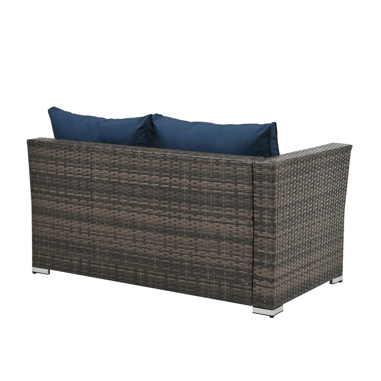 4 Piece Outdoor Sectional Set With Tempered Glass Coffee Table - Blue - Furniture Home Direct