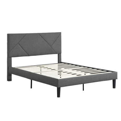 Full Size Upholstered Platform Bed Frame With Headboard, Strong Wood Slat Support, Mattress Foundation, No Box Spring Needed - Gray - Furniture Home Direct