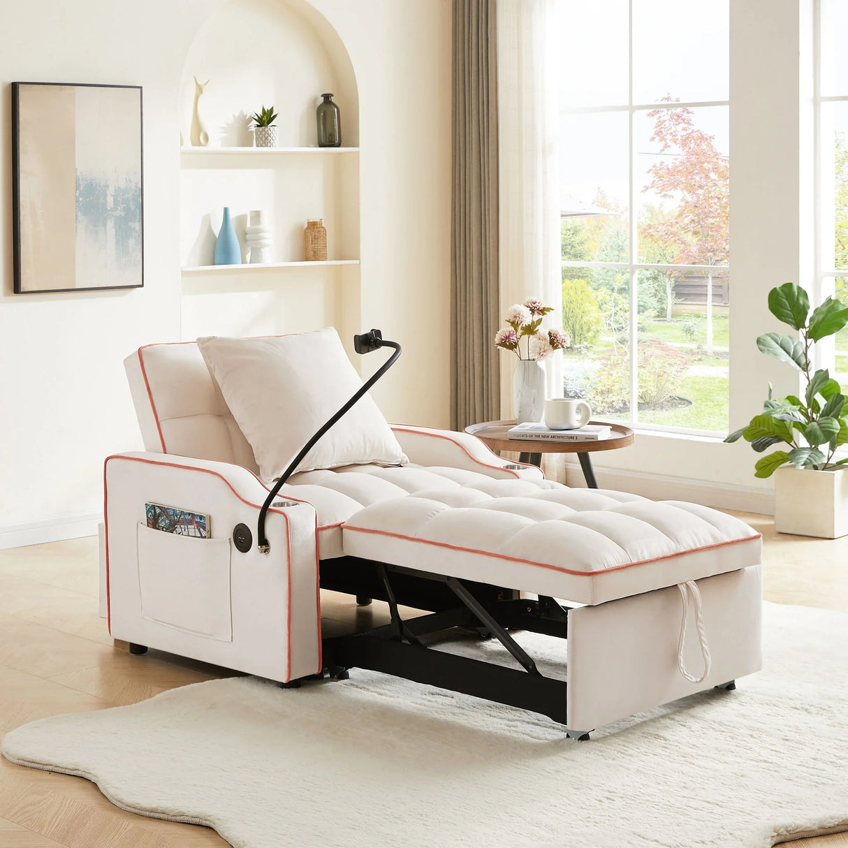 Convertible Velvet 3 In 1 Sofa Bed With Adjustable Sleeper Chair And Multi Pockets - Furniture Home Direct