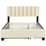 Upholstered Platform Bed With 2 Drawers And 1 Trundle, Classic Strip Headboard Design - Furniture Home Direct