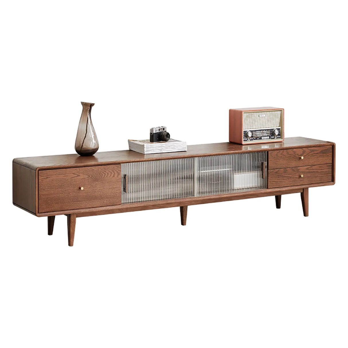 TV Cabinet With Chinese Changhong Glass Doors, Two Drawer Storage Space TV Standing - Furniture Home Direct