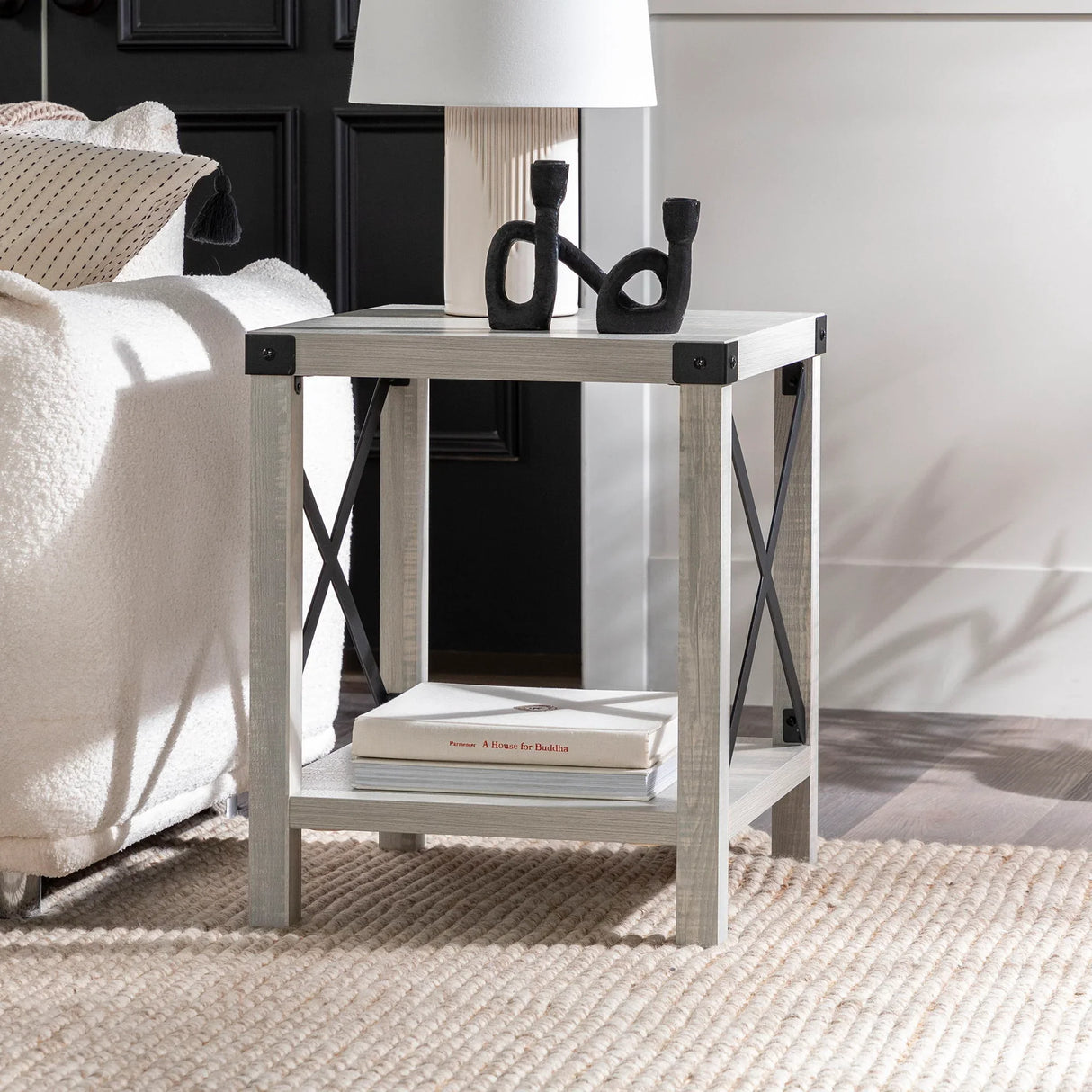 Farmhouse Metal X Table With Lower Shelf - Furniture Home Direct