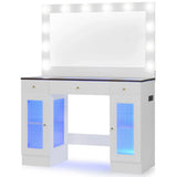 Vanity Desk With Large Mirror And Hollywood Bulbs White - Furniture Home Direct