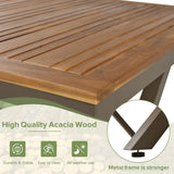 7 Piece All-Weather Patio Dining Set with Acacia Wood Tabletop and Metal Frame - Beige - Furniture Home Direct