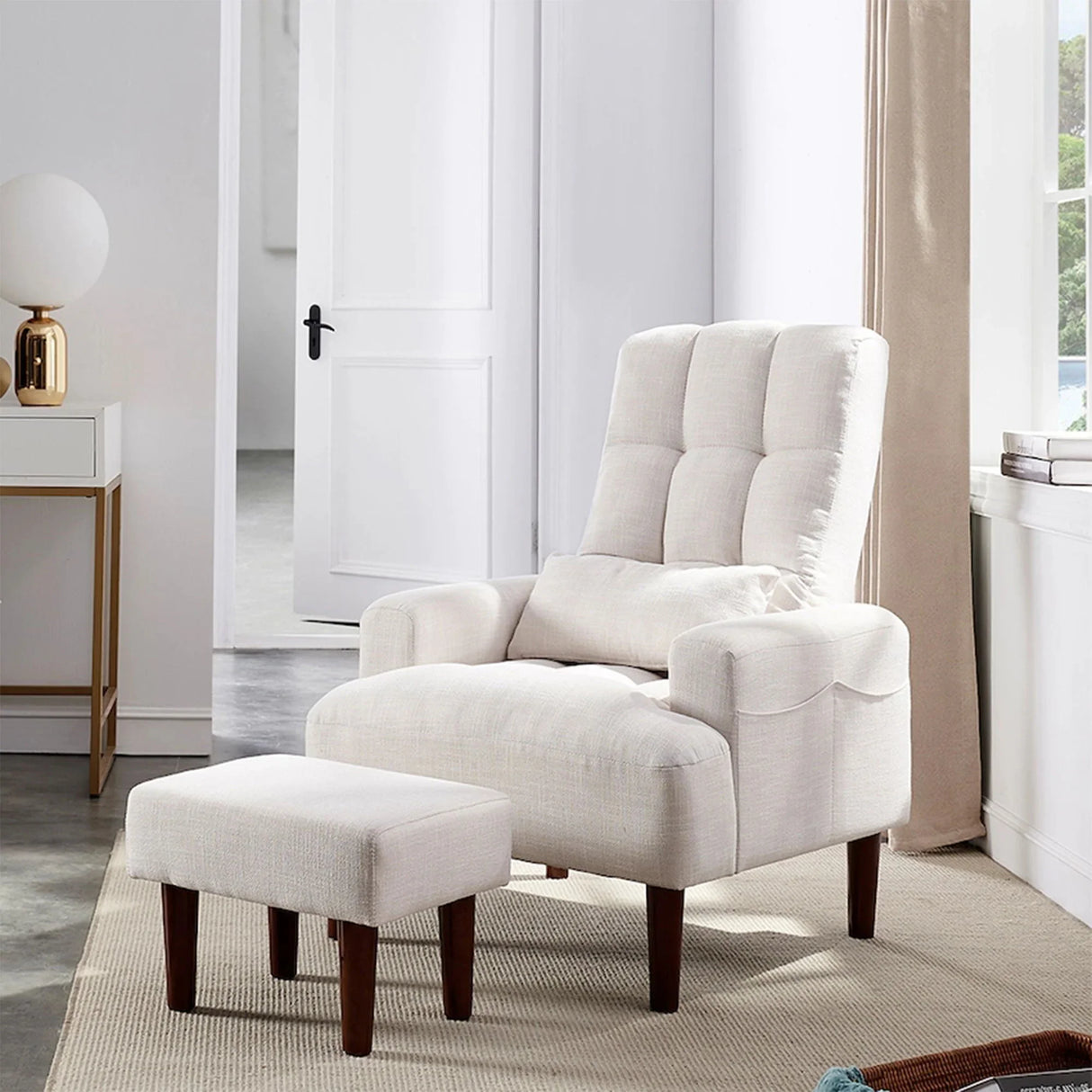 Living Room Sofa Single Chair And Ottoman, Modern Multi-Function Fabric Living Room Sofa Lounge Chair Bed And Stool. Soft Leisure Single Chair Adjustable Into 5 Angles With Sofa Bed - Furniture Home Direct