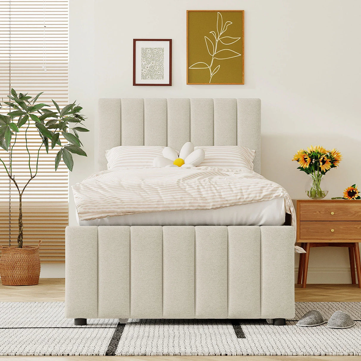 Upholstered Design Platform Bed With Trundle - Furniture Home Direct