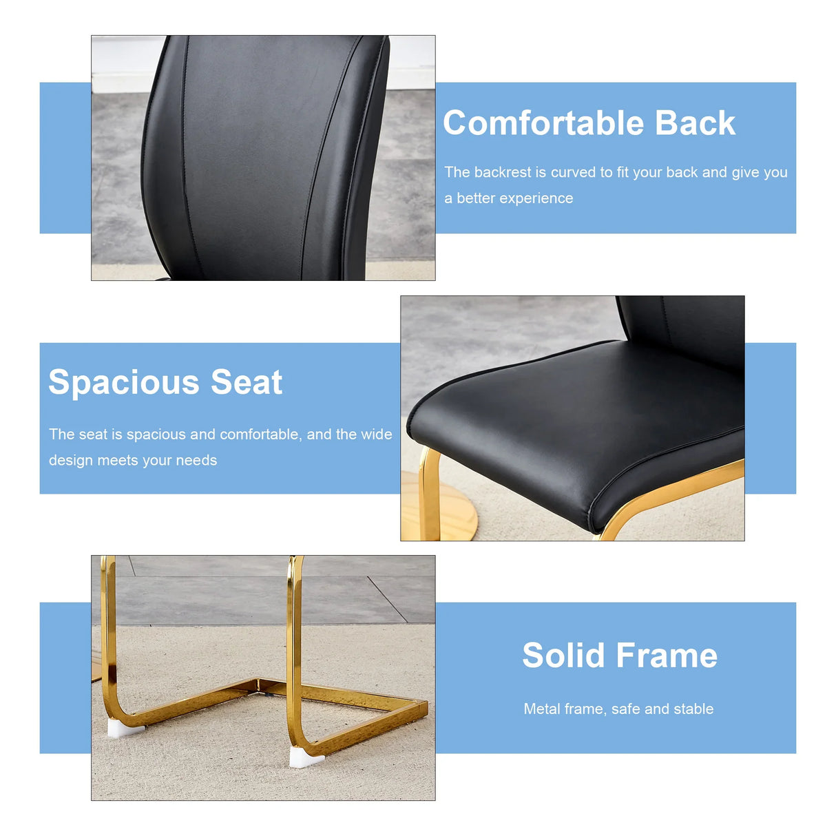 Dining Chairs Set of 2 Modern Gold Metal Frame Black - Furniture Home Direct