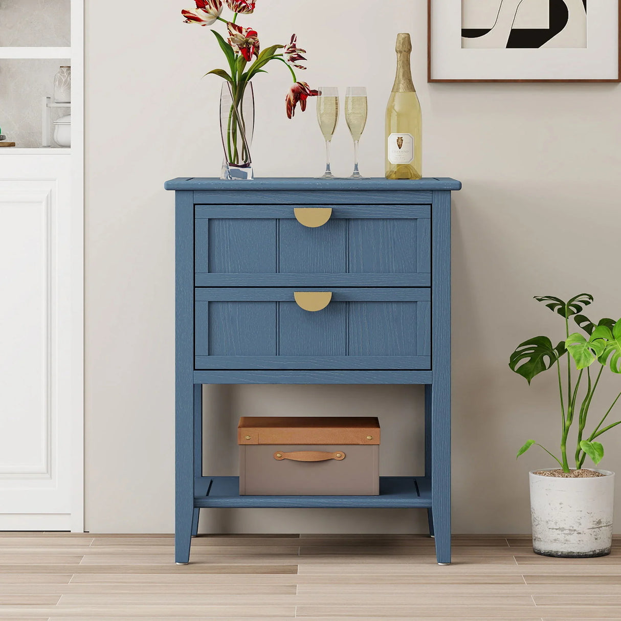 2 Drawer Side Table, American Style, End Table, Suitable For Bedroom, Living Room, Study - Furniture Home Direct