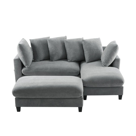 Upholstered L Shaped Sectional Sofa With Storage, Movable Ottoman, And 6 Throw Pillows - Furniture Home Direct